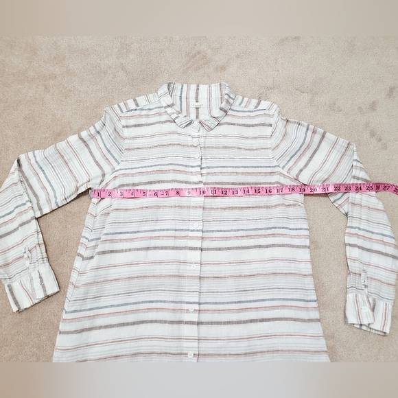 Garnet Hill Easy care 100% Linen Tunic Stripped Buttonup Blouse Oversized Size S - Picture 7 of 11